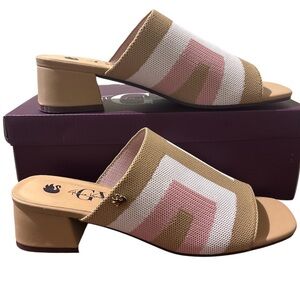 Stylish Tan and Pink Block Heel Mules
